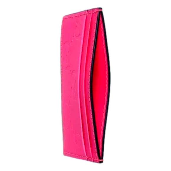 Gucci GG Leather Rubber Effect Neon Pink Card Holder - Picture 3 of 3